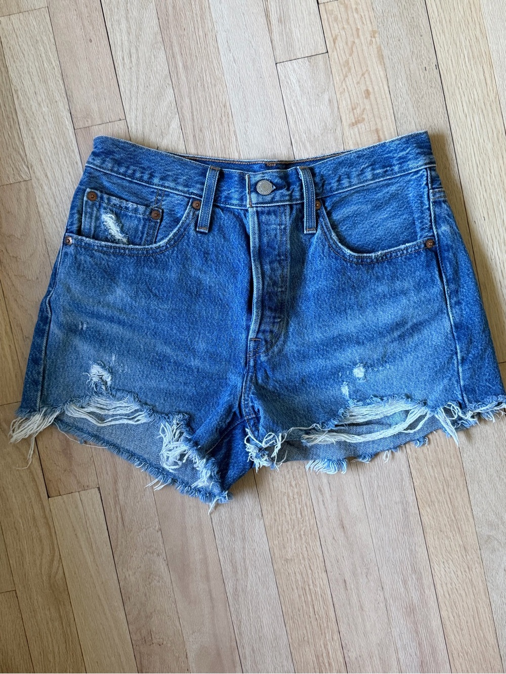 Levi's Distressed Blue Denim Cutoff Shorts